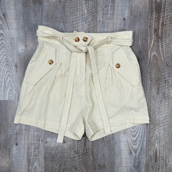 FRNCH Paris Millena Paper Bag Waist Shorts Sz L Cream Cotton NWT - Picture 3 of 14